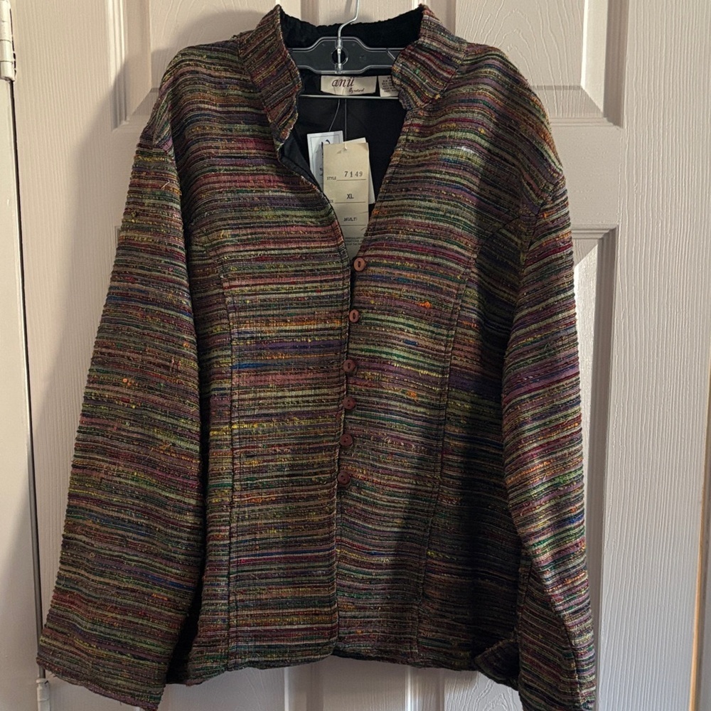 Anu Multicolor Striped Button-Front Jean Jacket